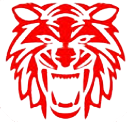 The Sayre High School Logo, a red sabre tooth lion